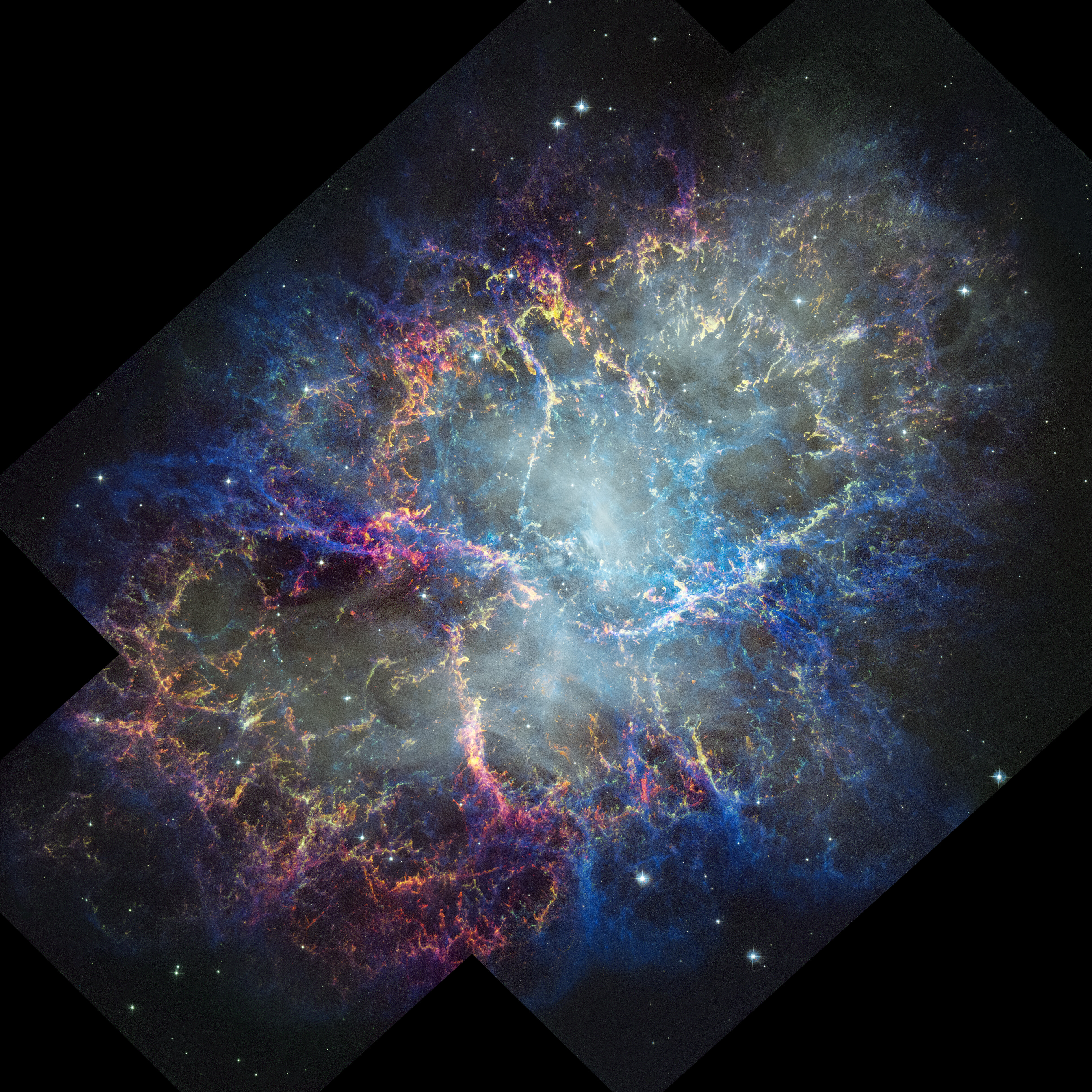 The Crab Nebula in optical and infrared light from Hubble and Spitzer, with X-rays from Chandra