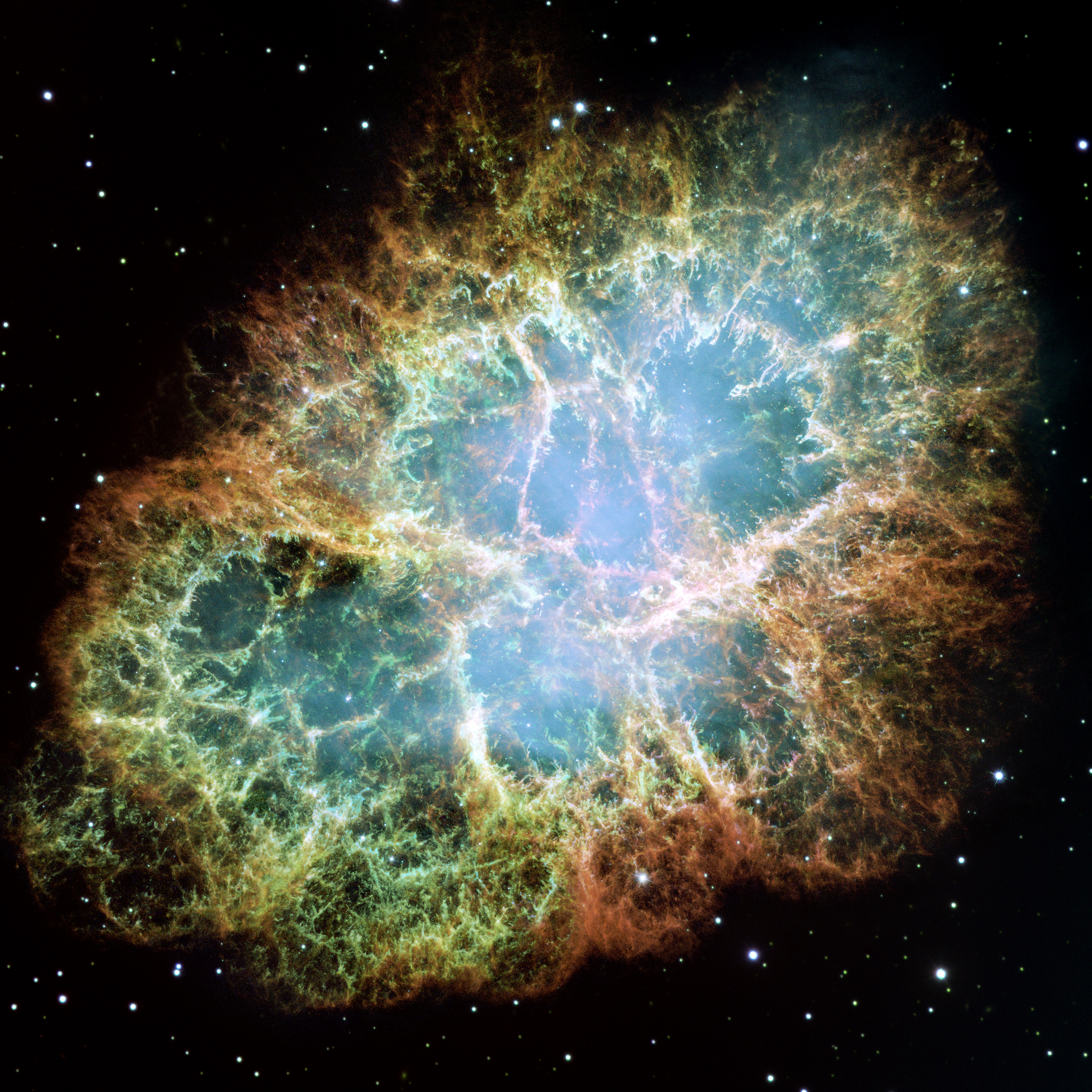 The Crab Nebula, M1, imaged by the Hubble Space Telescope, the remnant of the supernova seen in 1054 AD