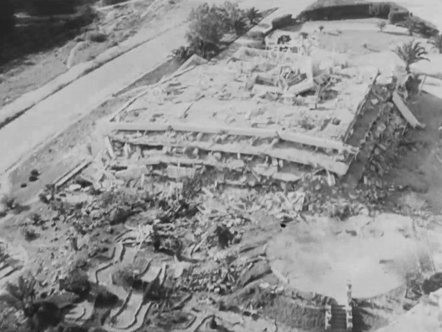 Aerial view of the collapsed Saada hotel in Agadir after the 1960 earthquake