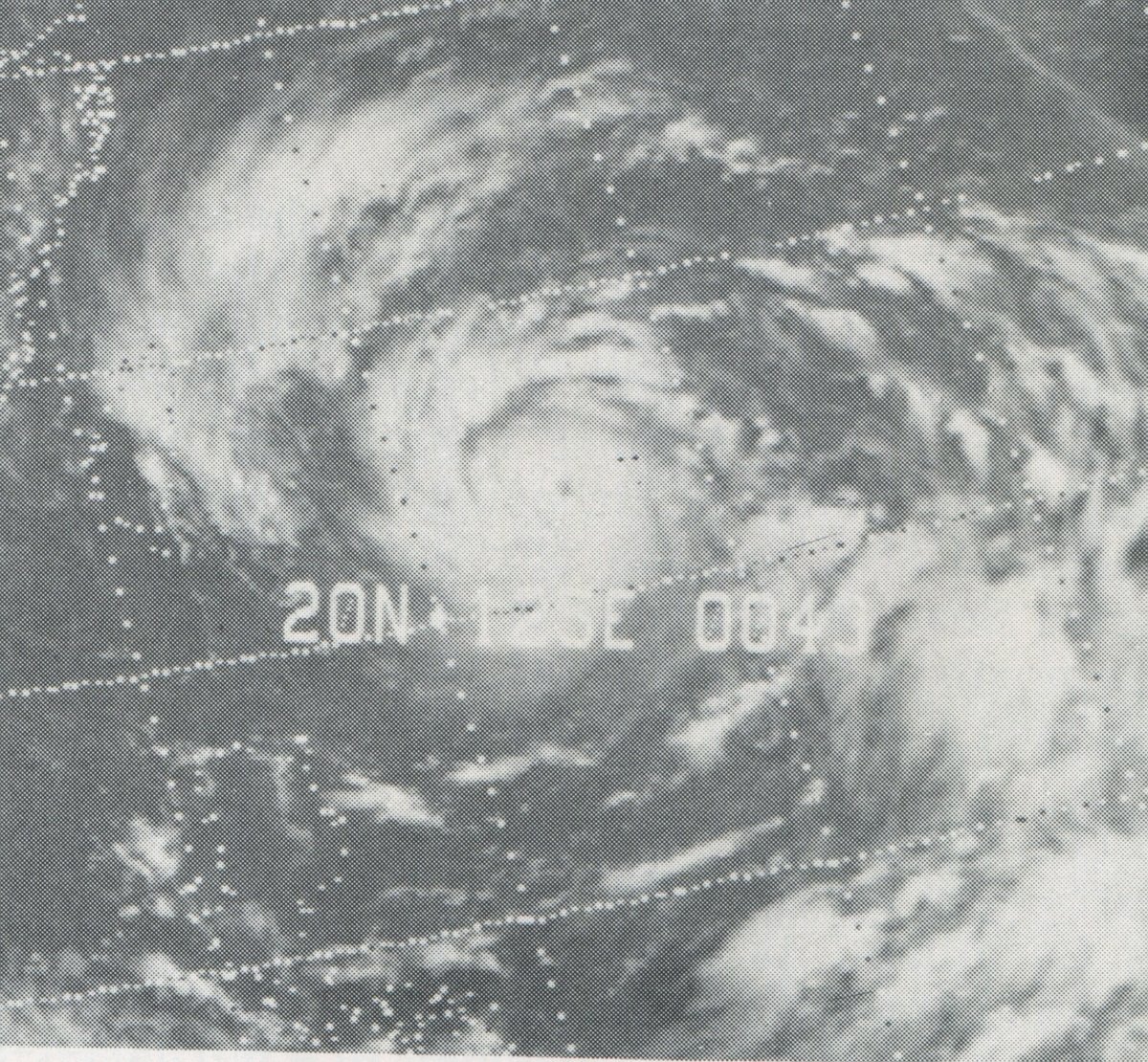 Satellite photograph of Typhoon Nina over the western Pacific on 2 August 1975