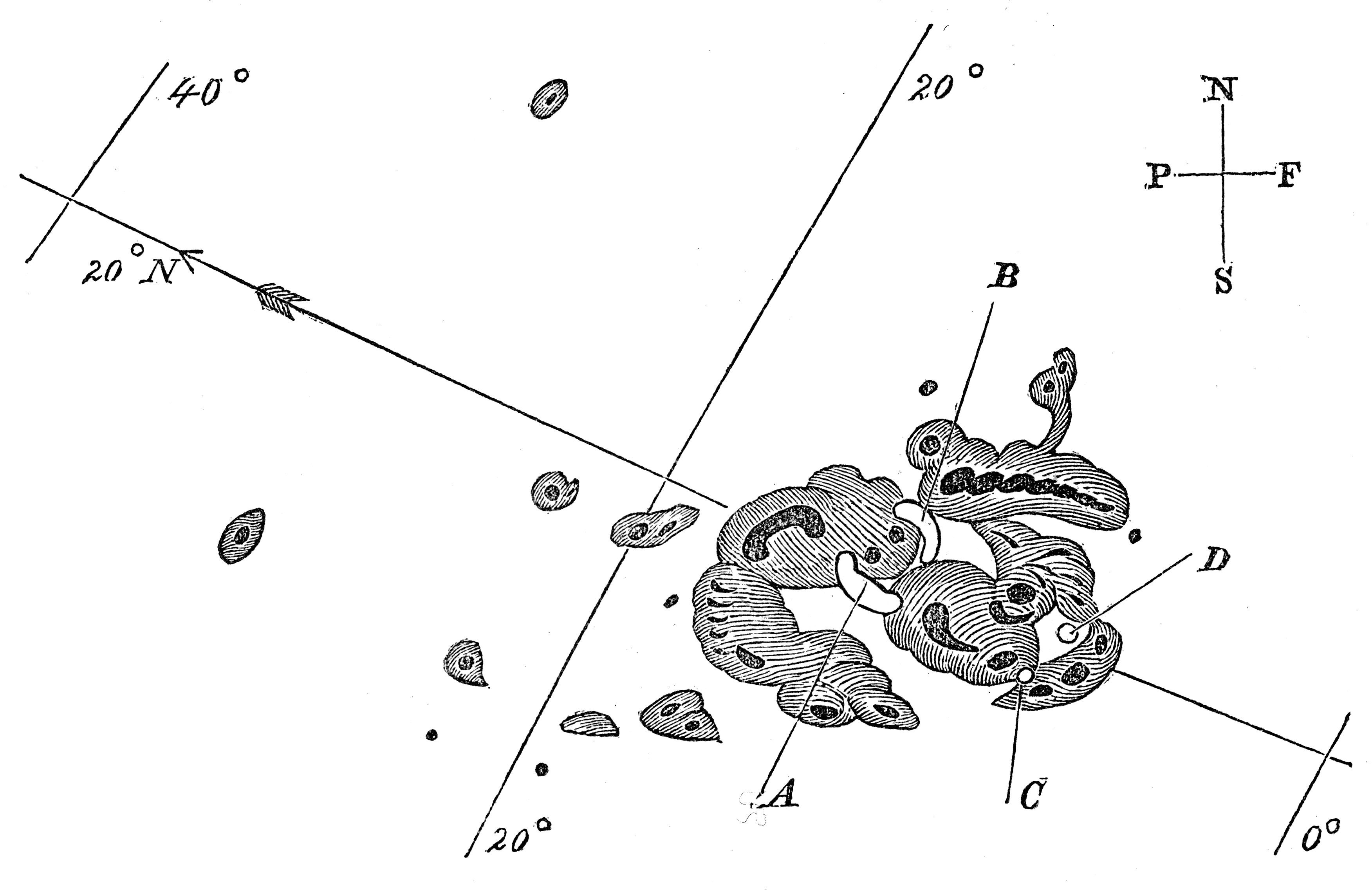 Richard Carrington's 1859 drawing of the solar flare