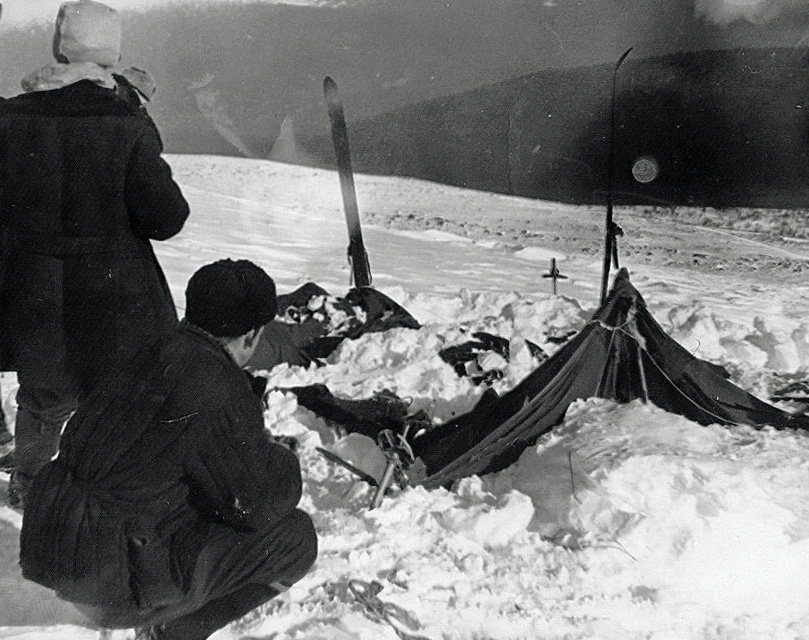 The Dyatlov Pass tent as found by rescuers, February 1959