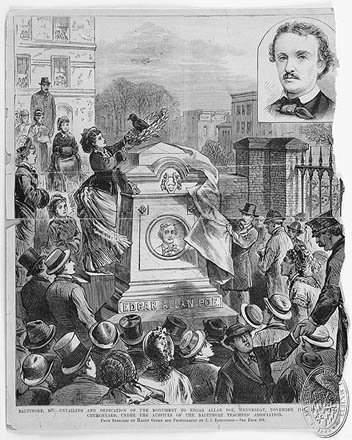 Edgar Allan Poe's monument at Westminster Hall and Burying Ground, Baltimore, circa 1875