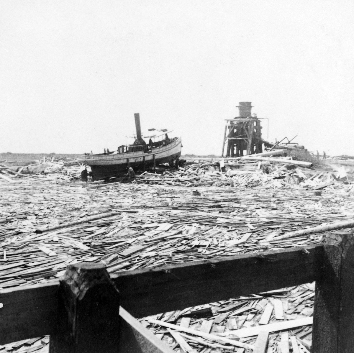 Floating wreckage near Galveston after the 1900 hurricane