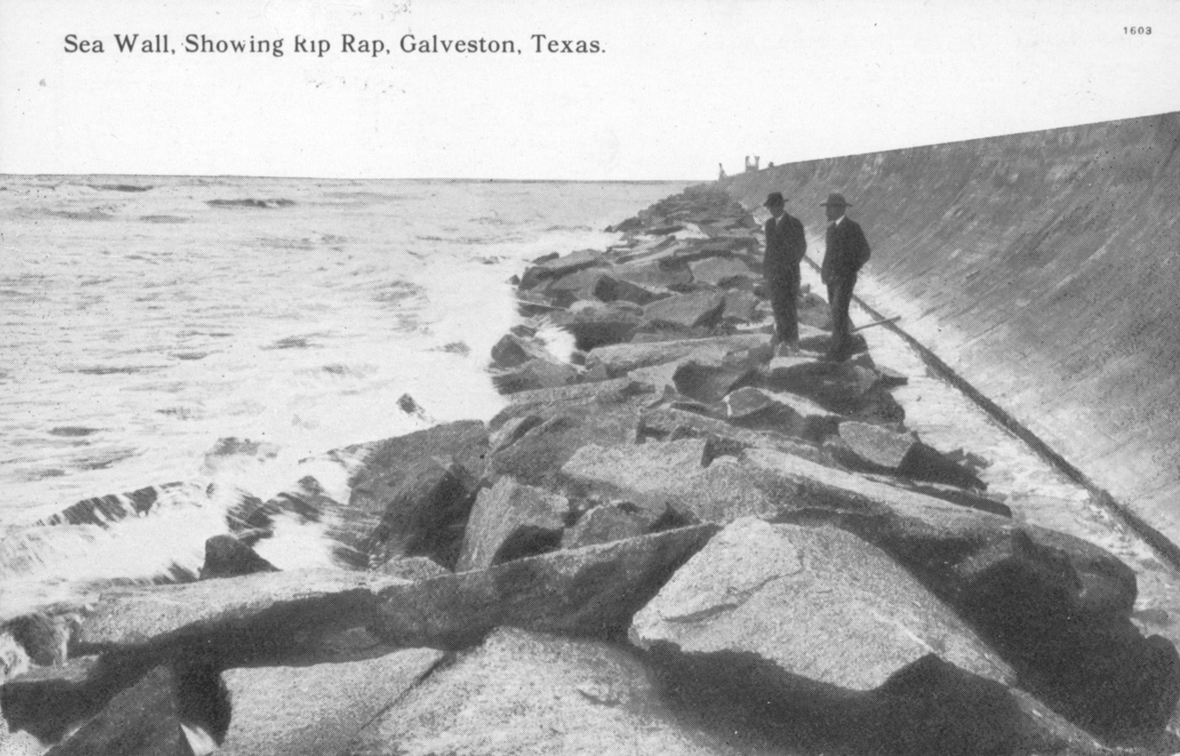 The Galveston seawall, postcard c.1900-1908