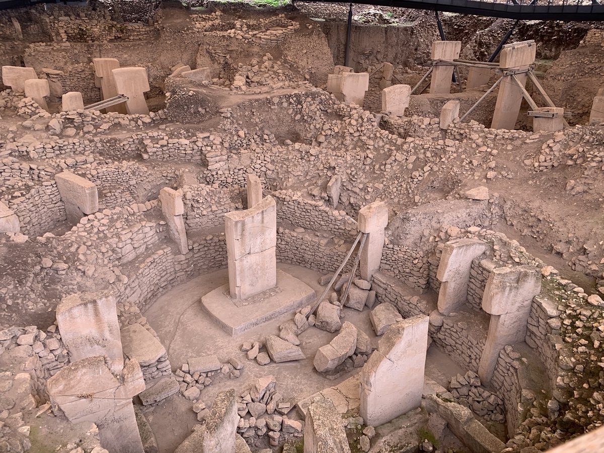 Enclosure C at Göbekli Tepe with partially excavated T-shaped pillars visible in the circular arrangement