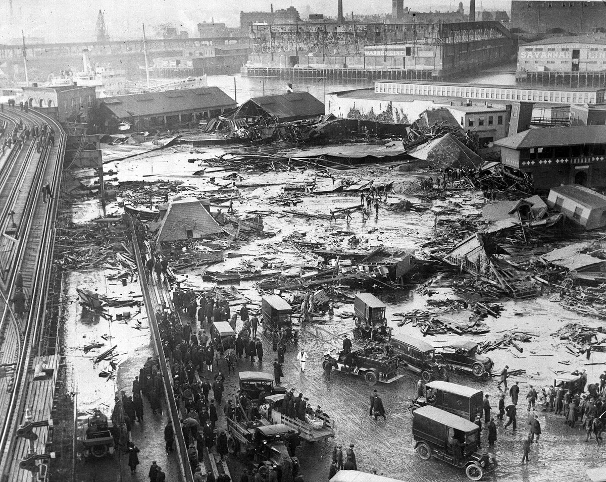 Panoramic photograph of the aftermath of the 1919 Boston Molasses Disaster on Commercial Street