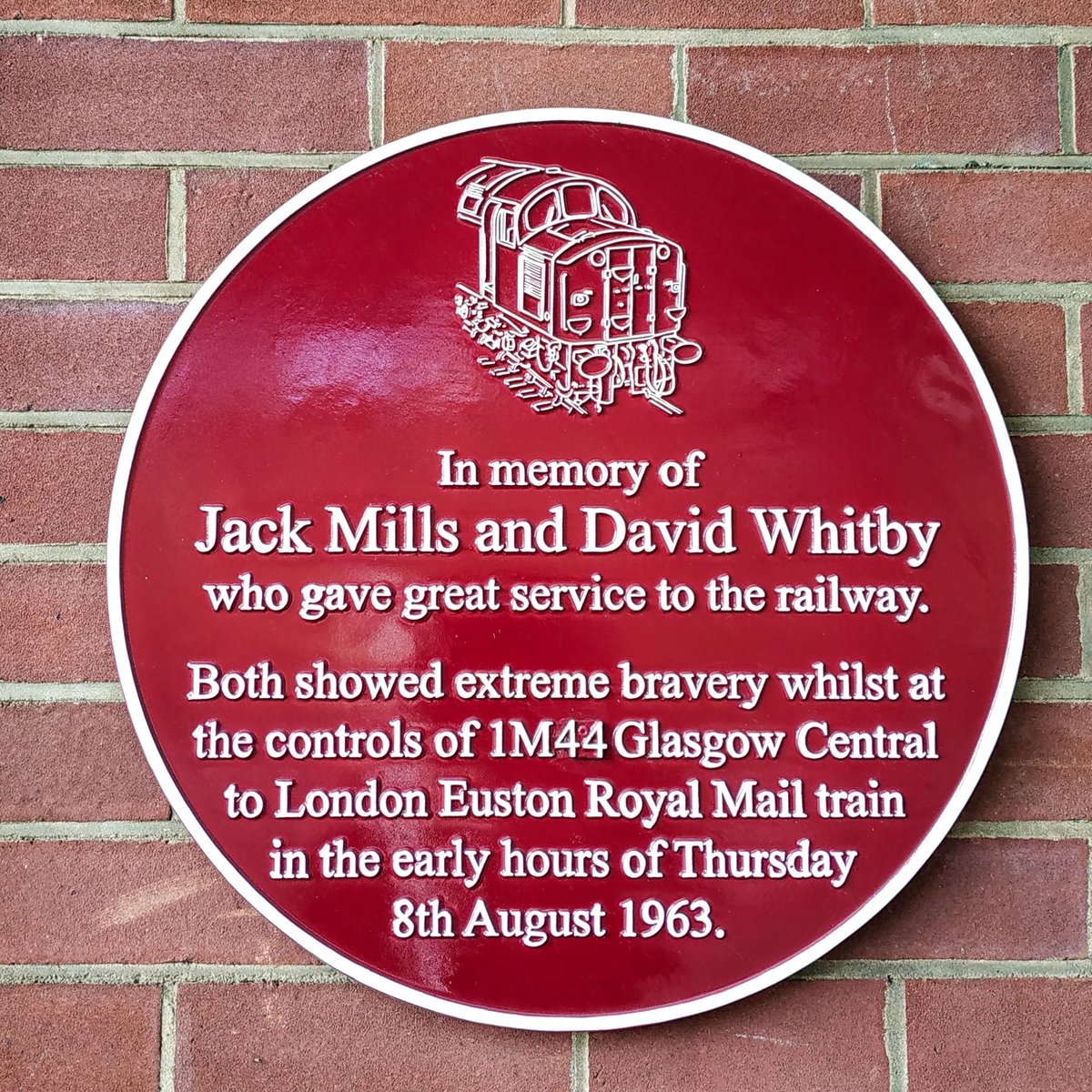 Memorial plaque at Crewe Station for Jack Mills and David Whitby