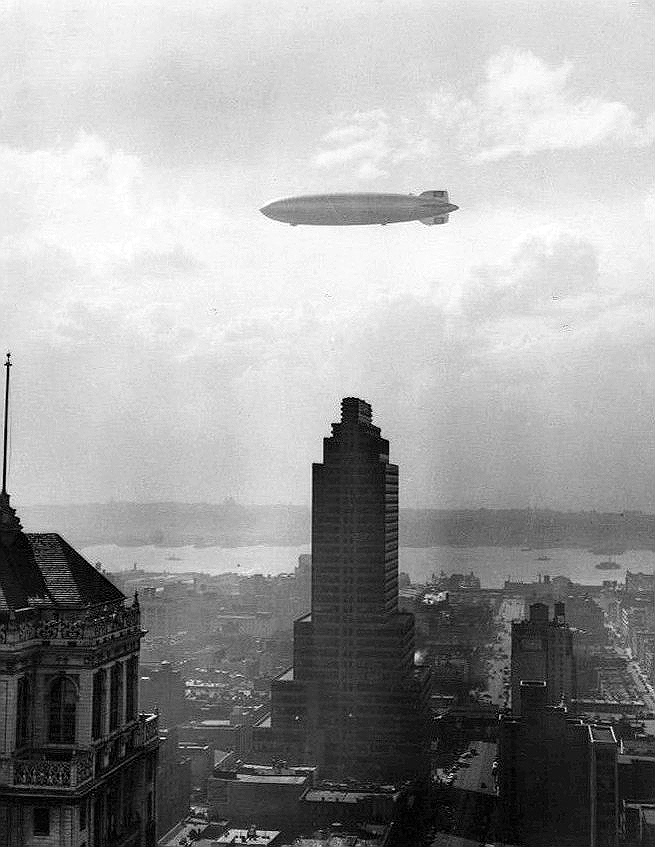 The Hindenburg over New York City on May 6, 1937, hours before the disaster