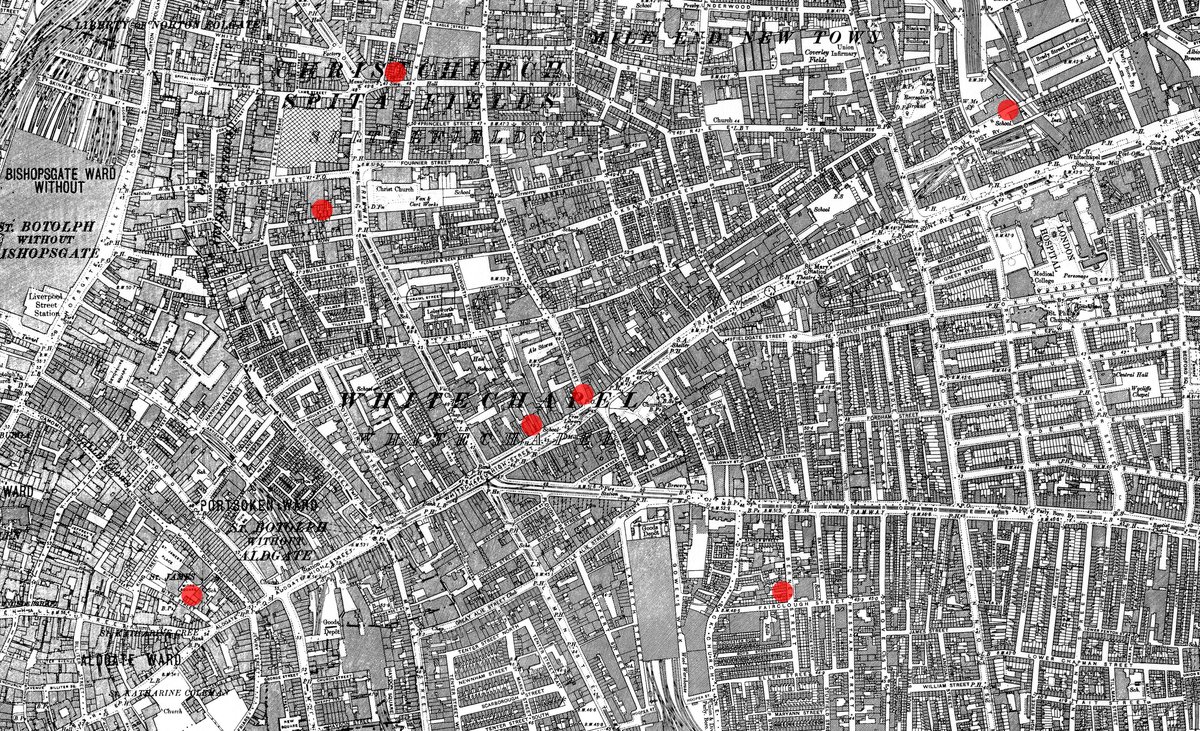 Map of Jack the Ripper murder sites in Whitechapel