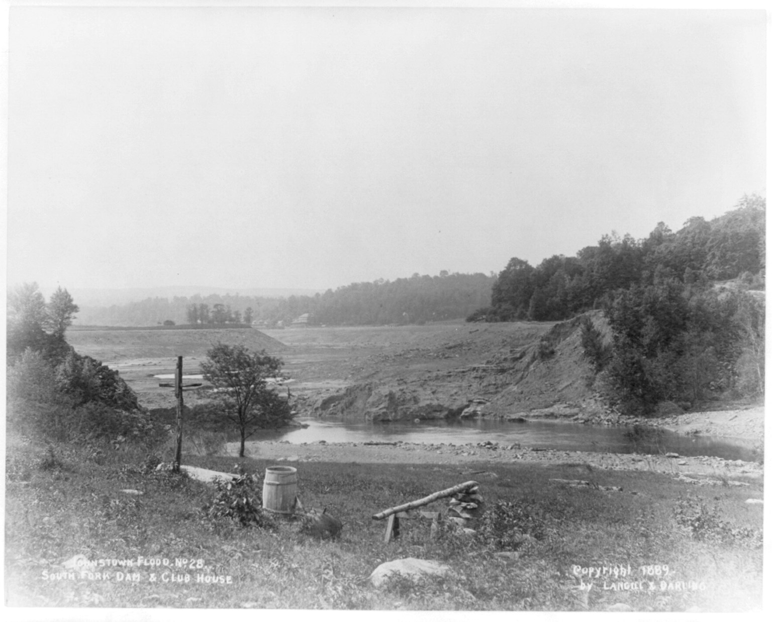 The South Fork Dam and South Fork Fishing and Hunting Club house, Johnstown, Pennsylvania, 1889