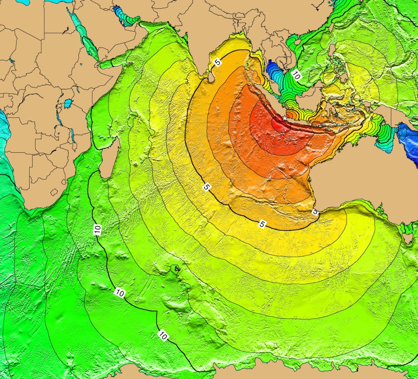 Map showing the 1883 Krakatoa tsunami propagation