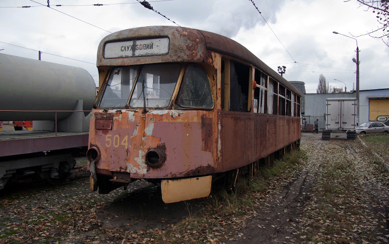 A preserved Tatra T2SU tram in Kyiv