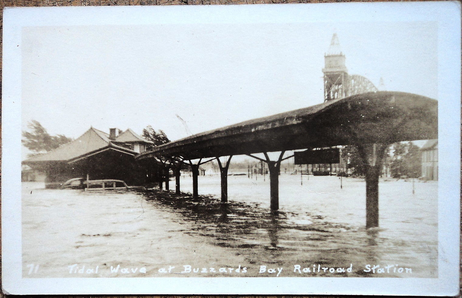 Buzzards Bay railroad station after the 1938 hurricane showing flooding and destruction