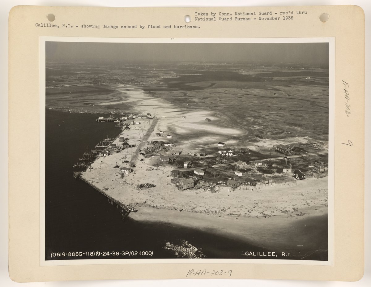 Flooding in Rhode Island during the 1938 hurricane showing destruction and debris