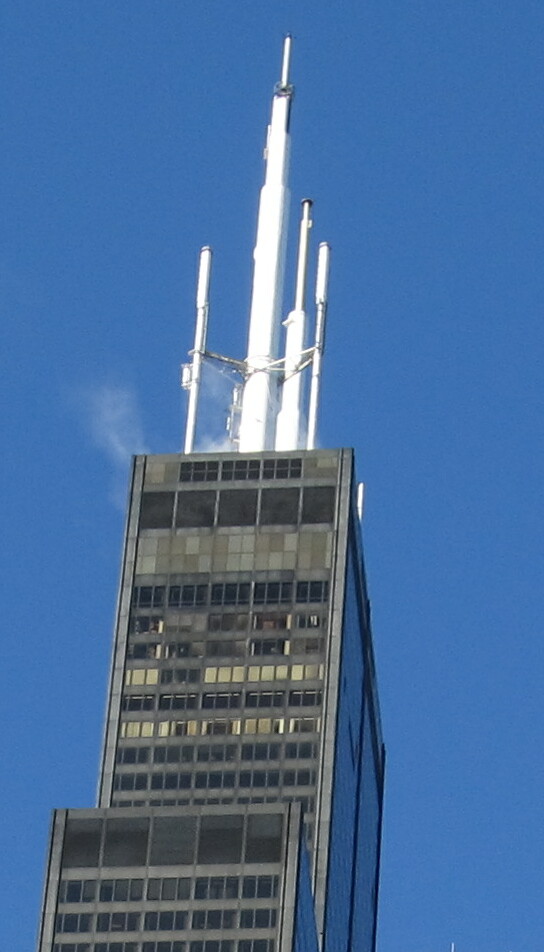 Close-up of the broadcast antennas on top of the Sears Tower (now Willis Tower) in Chicago