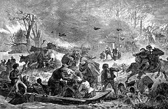 Wood engraving of the Peshtigo Fire, 1871