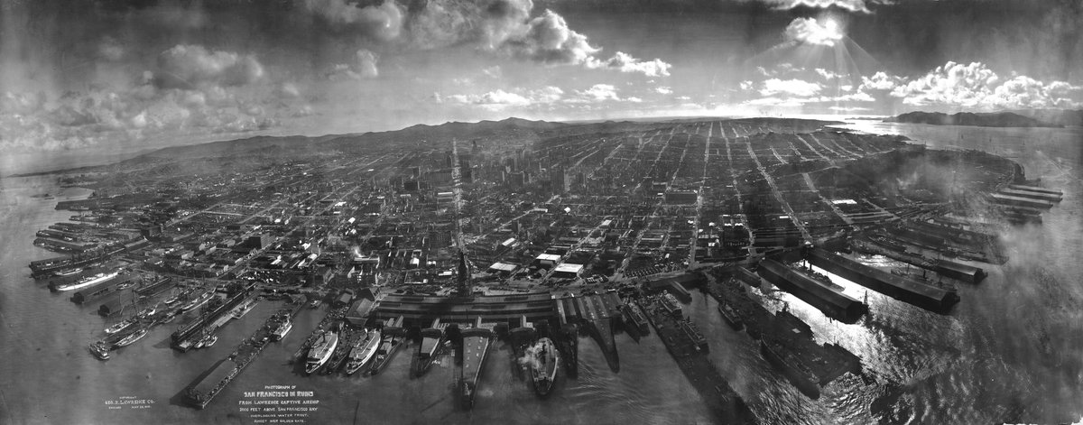 Aerial kite photograph of San Francisco in ruins, 1906, by George Lawrence