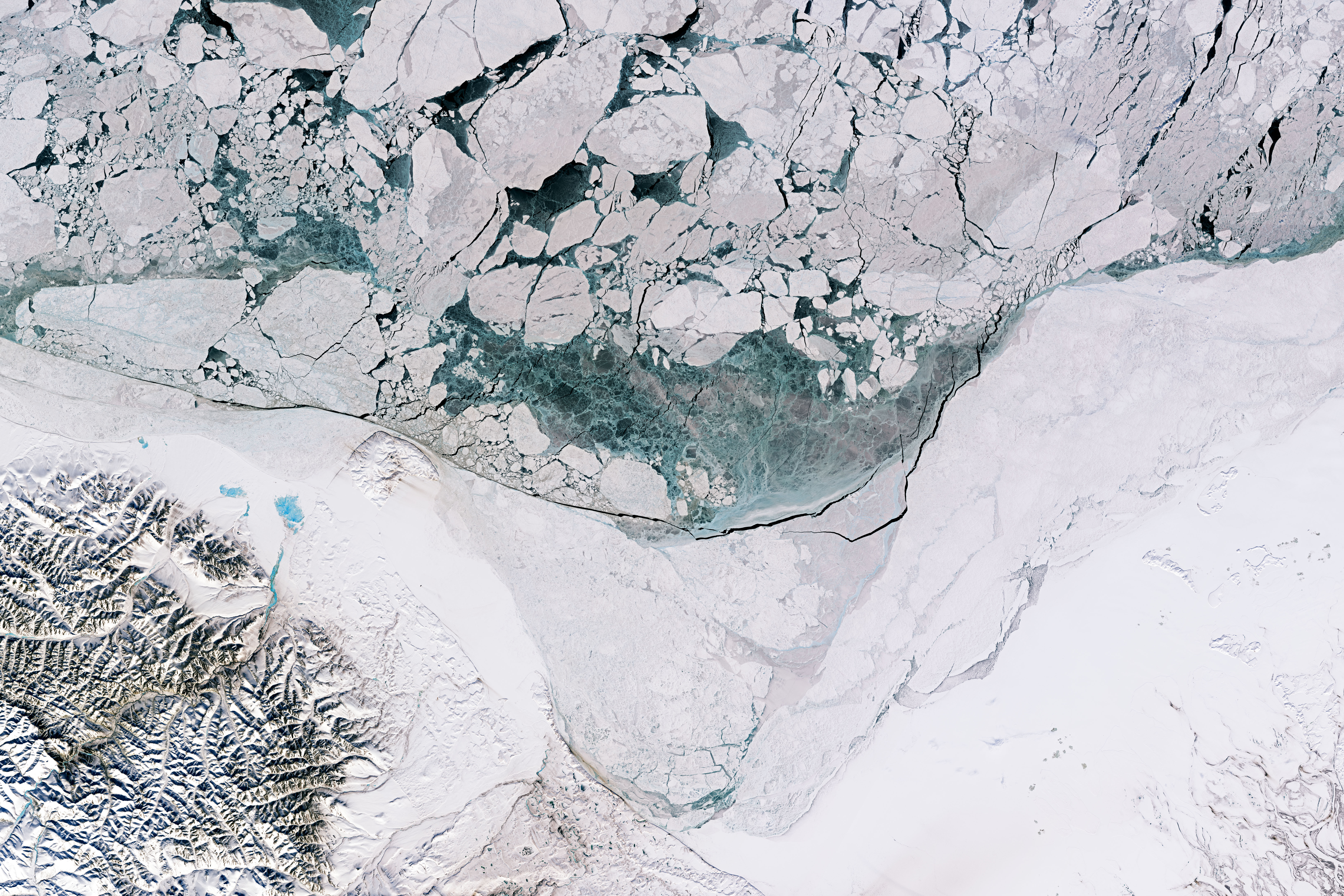 Beaufort Sea pack ice viewed from satellite, showing the fractured and drifting nature of Arctic ice