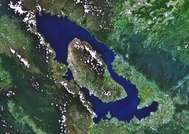 NASA Landsat satellite image of Lake Toba and its caldera in Sumatra