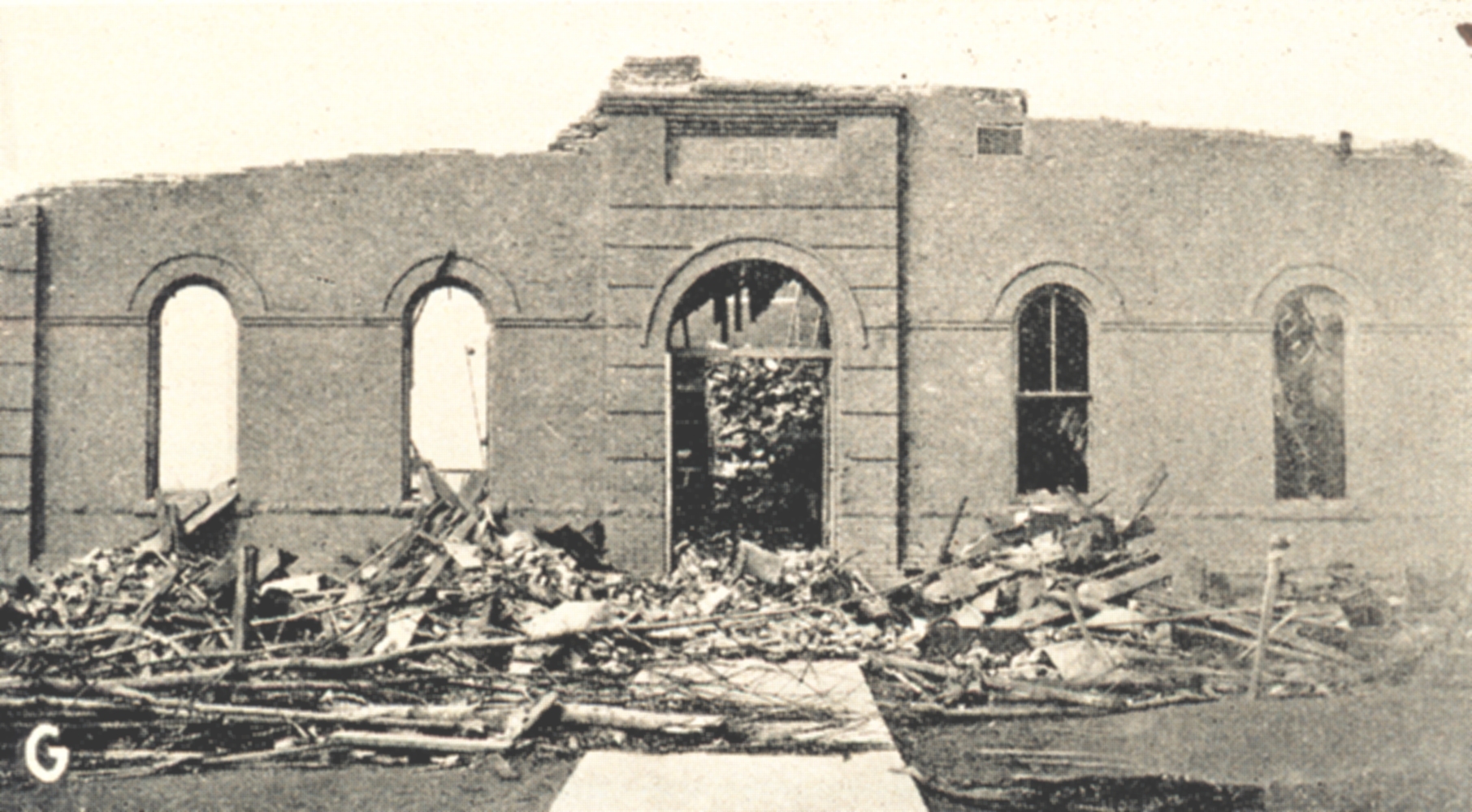 Ruins of the De Soto, Illinois public school where 33 children were killed by the 1925 Tri-State Tornado