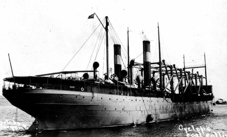 USS Cyclops at anchor, circa 1913, bow view