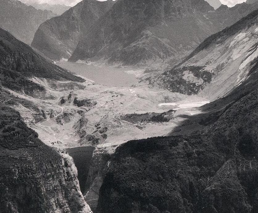 Aerial view of the Vajont disaster aftermath