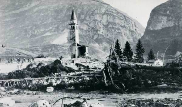 The surviving bell tower of Longarone
